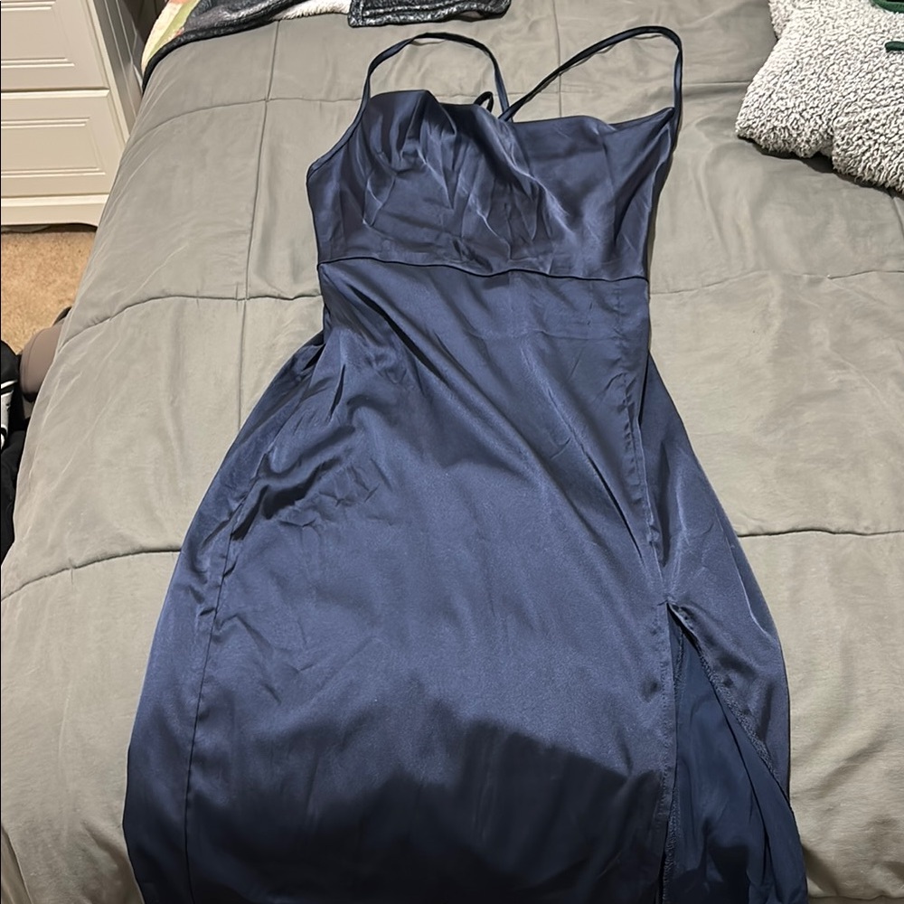 Elegant Navy Blue Spaghetti Strap Dress